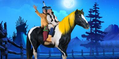 Pferdeshow f&uuml;r kleine Indianer im Zelt in Salzburg.