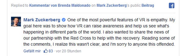 Zuckerberg entschuldigt sich für VR-Ausflug