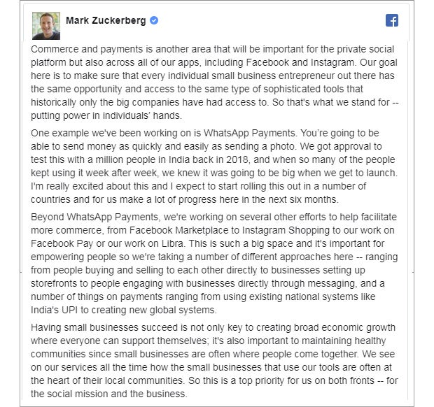 Zuckerberg startet WhatsApp-Bezahlfunktion