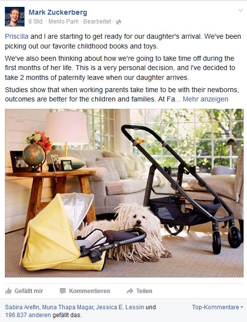 Zuckerberg geht in Väter-Karenz